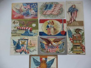 9 Vintage Early 1900s 4th Of July Greeting Cards