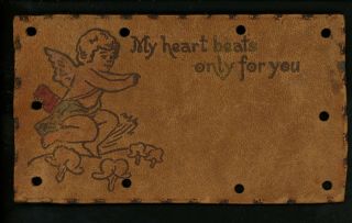 Leather Postcard Novelty Angel Love Cherub Valentines Day Greetings Vintage