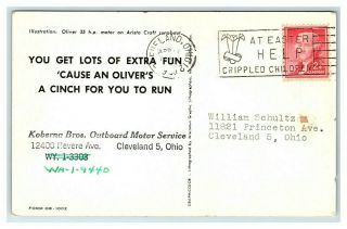 Vintage Postcard Advertising Oliver 35 h.  p.  Motor on Aristo Craft Boat C1 2