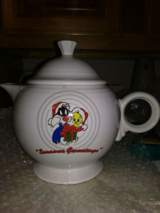 Tweety And Sylvester Christmas Teapot.  Fiestaware.  Collectors Item.