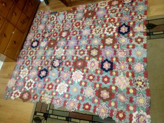 Vintage Patchwork Quilt Top - Flower Garden - Made With Six - Sided 1 1/2 " Patches