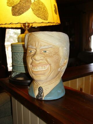 1977 Mel Tiess Vintage Presidential Jimmy Carter Painted Plaster Head Planter 2