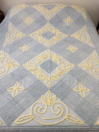 Vintage Aqua Blue Chenille Bedspread Full Size