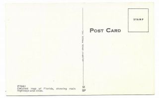 Vintage chrome postcard,  map views and sights on the state of Florida,  alligator 2