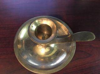 Vintage Brass Chamber Stick Candle Holder With Finger Ring And Thumb Handle 2