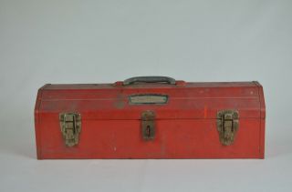 Vintage Red Metal Craftsman Tool Box Long Distressed