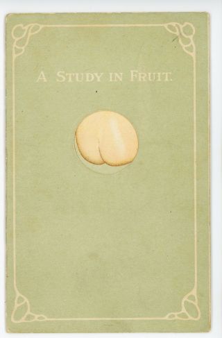“butt Fruit” Risque Novelty Pc Peach Illusion—rare Antique Foldout Pc 1910s