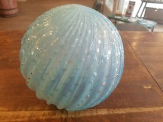 Mid Century Mod Murano Opalescent Blue Swirl Glass Globe Lamp Shade