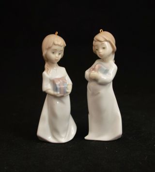 Lladro Christmas Ornaments Figurines Of Two Girls With Presents