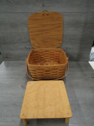 Longaberger Picnic Basket Handwoven In Dresden Usa W/ Stand.