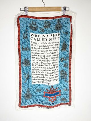 Vintage Irish Linen She By Ulster What Is A Ship Called She Wall Art Tea Towel
