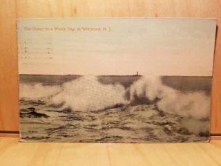 W48) Postcard 1913 Wildwood Nj The Ocean On A Windy Day Lighthouse Waves 406605