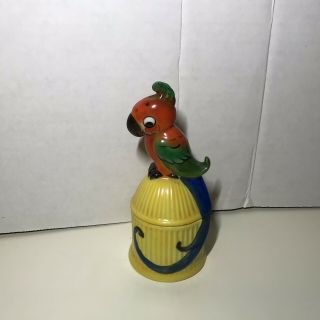 Germany Goebel Parrot Sitting On Cage Mustard Pot With Spoon Salt Shaker Top