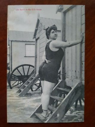 Les Bains Mer A Ostende Old Risque Lady In Bathing Suit Bath House Pc Foreign
