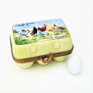 Retired Limoges Trinket Box Limited Edition Parry Vieille Egg Carton W/ Surprise