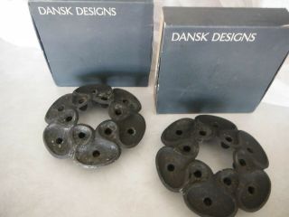 Two - 2 - Vtg Dansk Designs Cast Iron Candle Holders Mid Century Denmark W/ Boxes