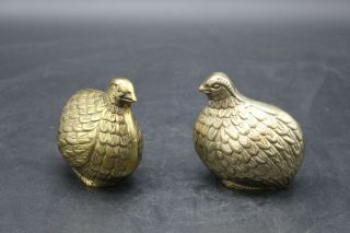 Set Of Two Solid Brass Quail/ Partridge Family Paper Weight Decor