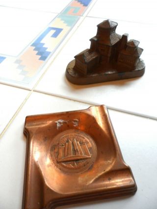 2 1933 Worlds Fair Items - Copper Ashtray & Fort Dearborn Paperweight