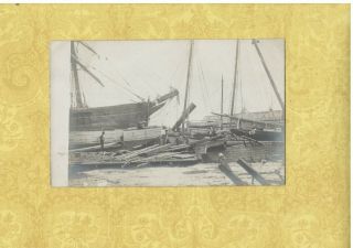 Ct Noank Rare 1901 - 09 Udb Rppc Real Photo Postcard Sailboats At Dock Damage Men