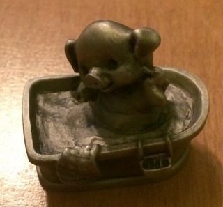 Hallmark Little Gallery Pewter Pig In A Tub From 1977 1 "