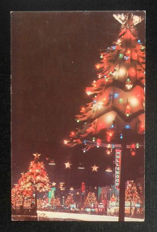1950s Christmas Santa Claus Lane Hollywood Bl.  @ Night Neon Hollywood Theatre Ca