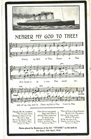 Old Postcard Nearer My God To Thee Hymn Played On Ss Titanic 1912 Music Song