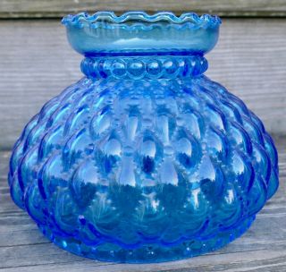 Vintage Royal Blue Quilted.  Molded Glass Lamp Hurricane Shade Medium Mid Century
