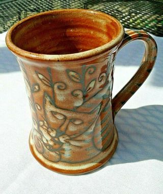 Rare Signed Kitten Feline Stoneware Coffee Cup Mug By Deneen Pottery St Paul Mn