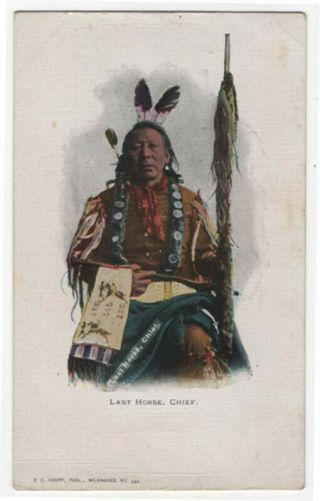 Vintage Native American Postcard,  Last Horse,  Chief