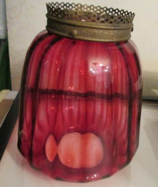 Antique Cranberry Glass Hanging Shade 8.  5 In With Brass Retainer.