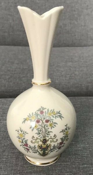 Lenox Fine China Porcelain Floral Vase W/ 24kt Gold Trim - Rare Pattern