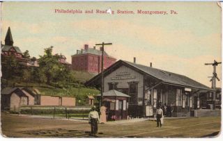 Vintage Color Postcard - P & R Depot Station - Montgomery,  Pa - Railroad Rr