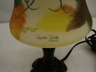 Glynda Turley Reverse Painted Glass Shade 2002 Table Accent Lamp Signed 2