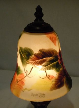 Glynda Turley Reverse Painted Glass Shade 2002 Table Accent Lamp Signed 6
