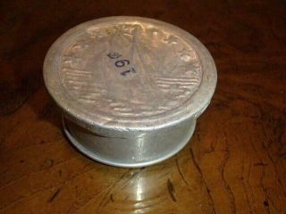 Vintage Aluminum Collapsible Cup W/ Decorated Lid Sailboat At Sea Tight Lid
