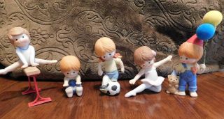 Vintage Enesco Children Porcelain Boy Girl Figurines Sports Birthday 1980 