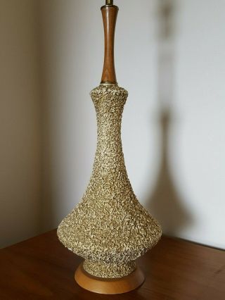 Vintage Mid Century Modern Ceramic & Wood Genie Table lamp Beige/Gold 34 