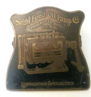 Antique Brass Advertising Brass Metal Paper Clip,  Lubricant Oil Pump Milwaukee