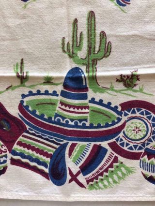 Vintage Kitchen Towel Hand 26 X 17 " Mexican Theme Design Printed On Cotton