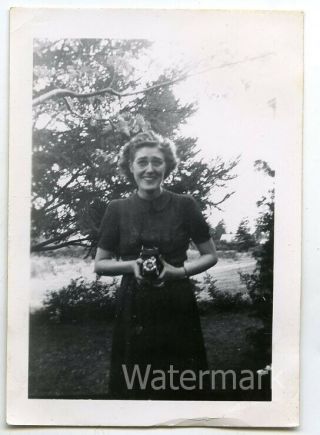 1940s Vintage Snapshot Photo Lady With Camera
