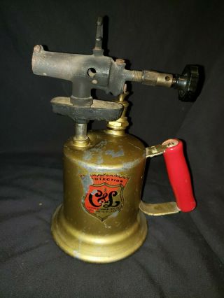 Antique Clayton And Lambert Blow Torch W/ Wooden Handle