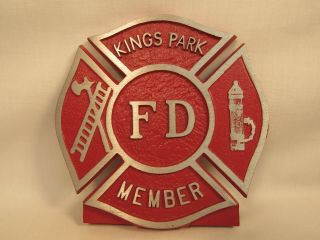 Vintage Kings Park York Fire Department Member Metal Plaque Nyfd