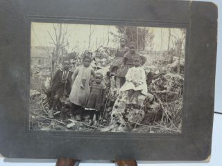 Antique Cabinet Photo 6 African American Children On Farm Old Barn And Stones