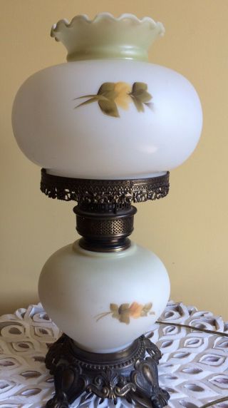 VINTAGE GONE WITH THE WIND HURRICANE STYLE GLASS LAMP HAND PAINTED FLORAL 3