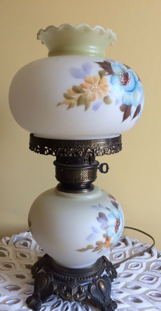 VINTAGE GONE WITH THE WIND HURRICANE STYLE GLASS LAMP HAND PAINTED FLORAL 4