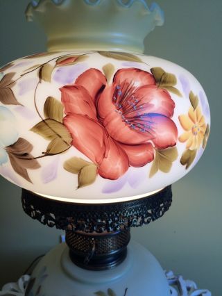 VINTAGE GONE WITH THE WIND HURRICANE STYLE GLASS LAMP HAND PAINTED FLORAL 8
