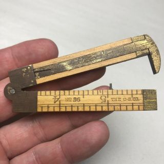 Miniature 6 Inch Vintage Wooden And Brass Folding Ruler The C - S Co.  No.  36