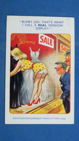 Risque Bamforth Comic Postcard 1950s Nylons Stockings Knickers Window Dresser