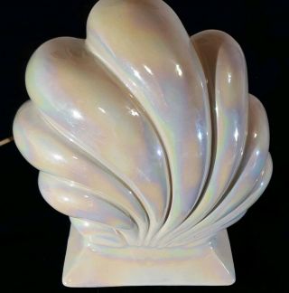 Vtg 1960s Underwriters Lab Ceramic White Irredescent Sea Shell Tv Lamp Light