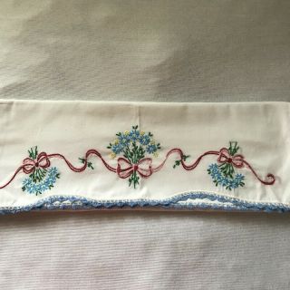 Blue Flowers Hand Embroidered blue Crochet Single Pillow Case completed PC65 2